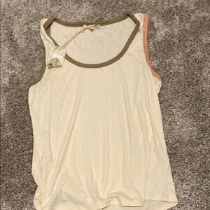 Women's Sleeveless Top - Beige with Olive Trim